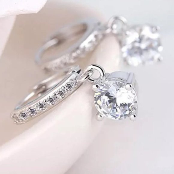 New Sterling Silver Huggie Hoop Crystal Earrings - Picture 3 of 9